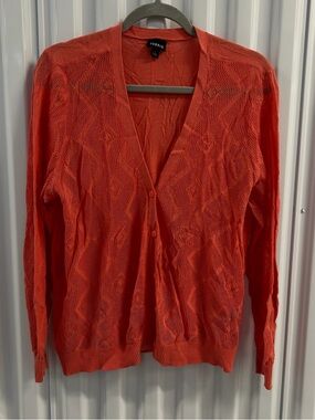 Torrid Coral Open-Knit Button Lightweight Cardigan - Coral Size 2X